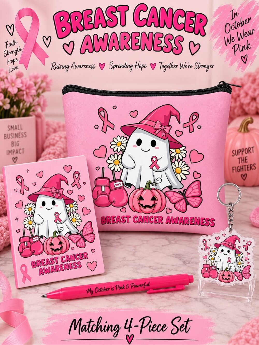 Breast Cancer Awareness Pink Cosmetic Bag by